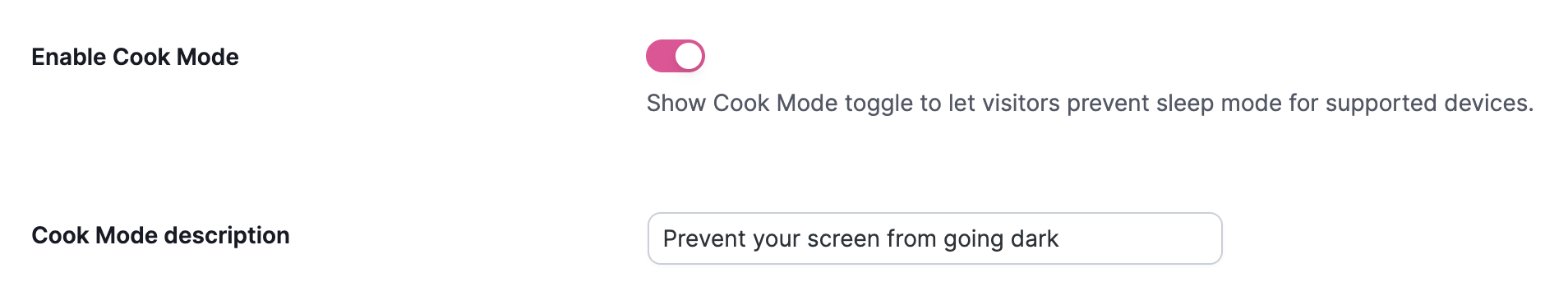 Cook Mode setting